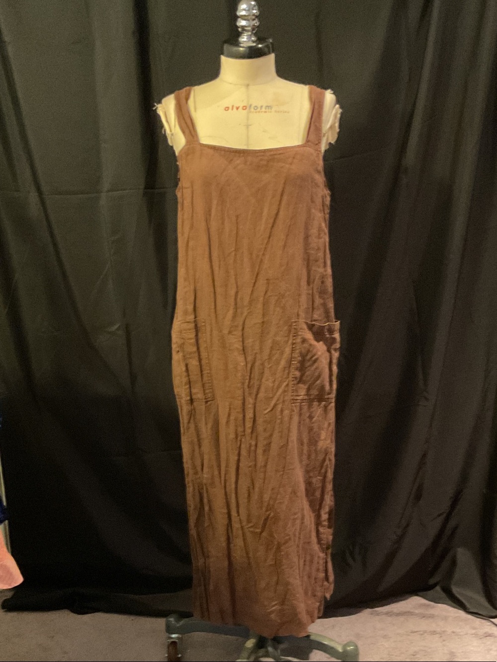 Brown Sleeveless Linen Maxi Dress with Pockets